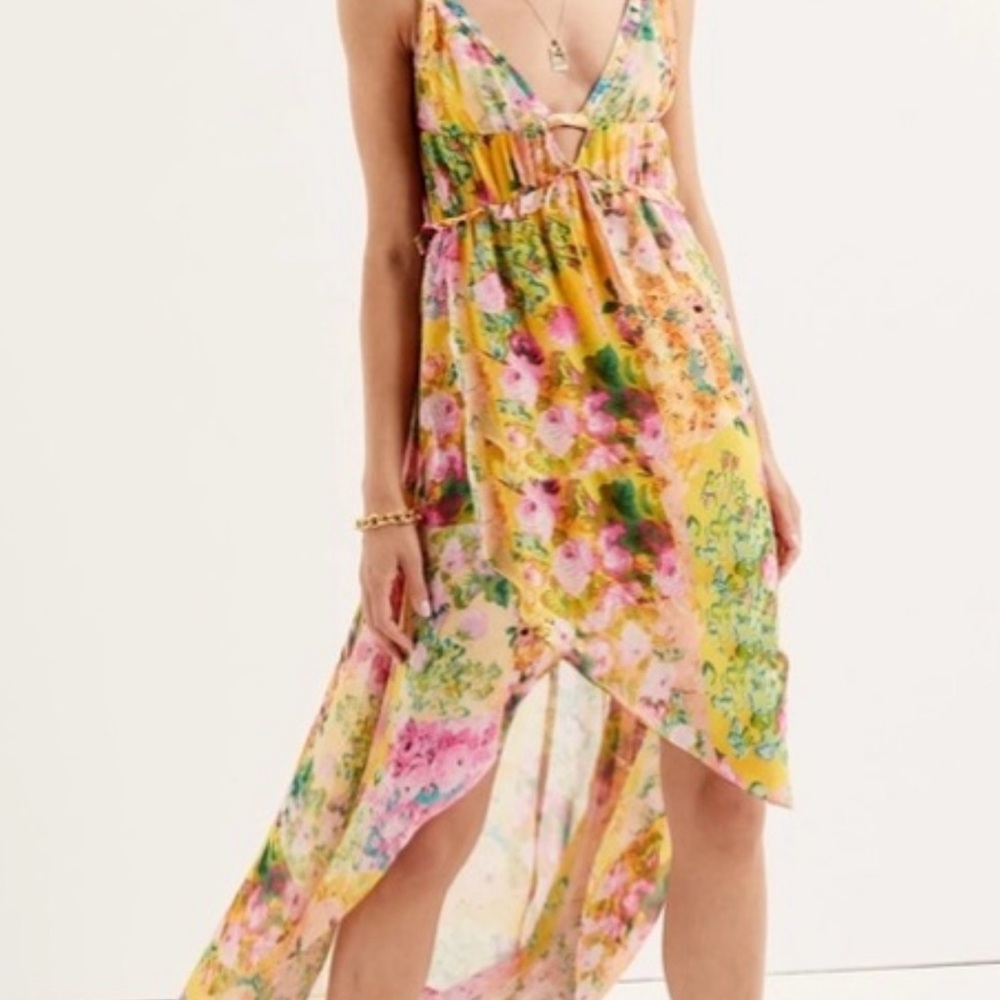 New with tags! Madison For Love And Lemons Yellow Pink Asymmetrical Sundress - Picture 4 of 9